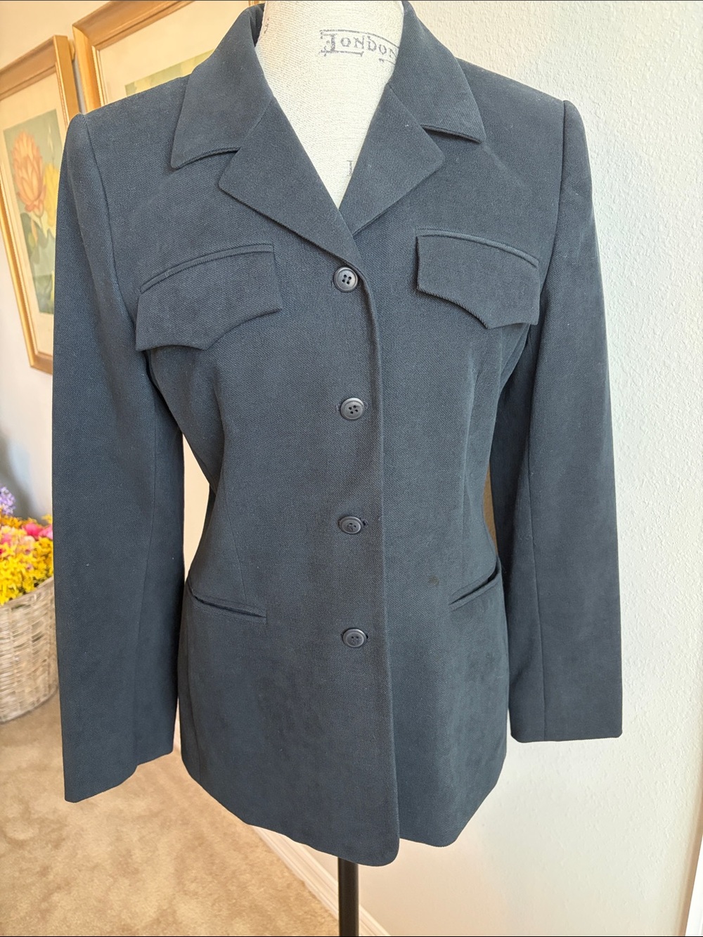 Jones New York Dark Charcoal Gray Suede Button Blazer